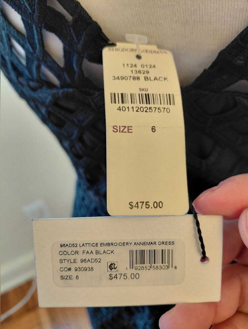 Milly Annemarie Lattice- Women's 6 Black Embroidered Handkerchief Dress NWT - Picture 6 of 15